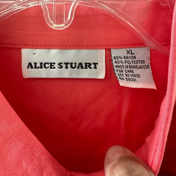 Alice Stuart Womens Coral Button-Down Short Sleeve Shirt XL Rayon/Polyester - Picture 3 of 4